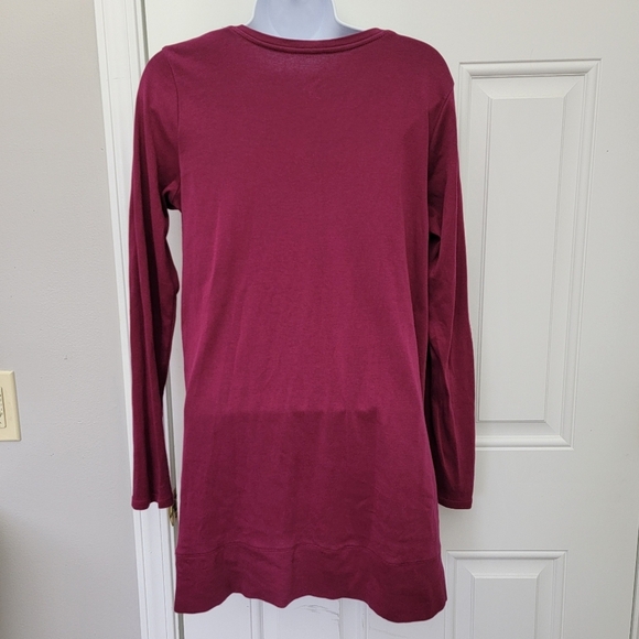 J Jill Perfect Pima 100% Pima Cotton Burgandy V Neck Tunic Top Size Small - Picture 4 of 9